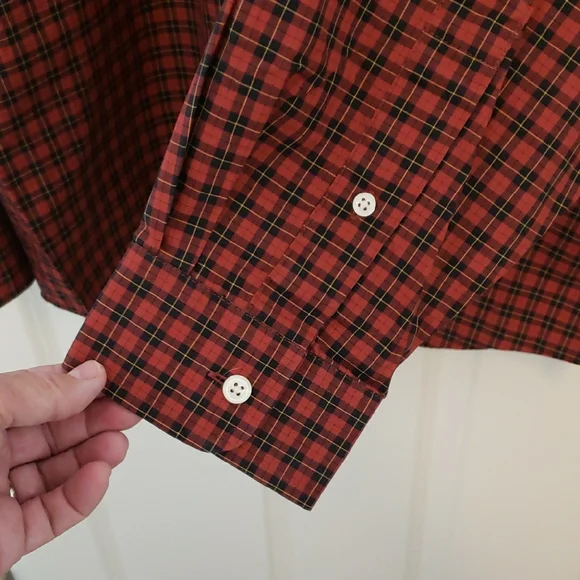 L.L. Bean Men's Red Plaid Button Down Shirt - Picture 4 of 5